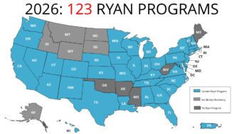 Map of the United States with the heading, "2026: 123 Ryan Programs"